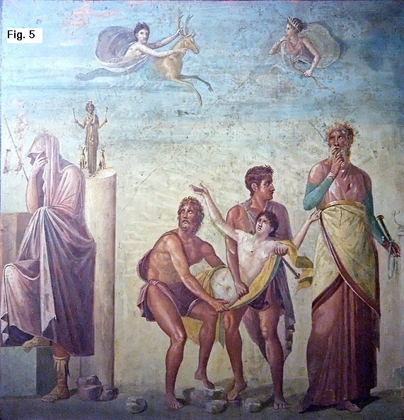 Diomede e Ulisse conducono Ifigenia per sacrificarla ad          Afrodite. Affresco I secolo d.C., MANN Museo Archeologico          Nazionale di Napoli