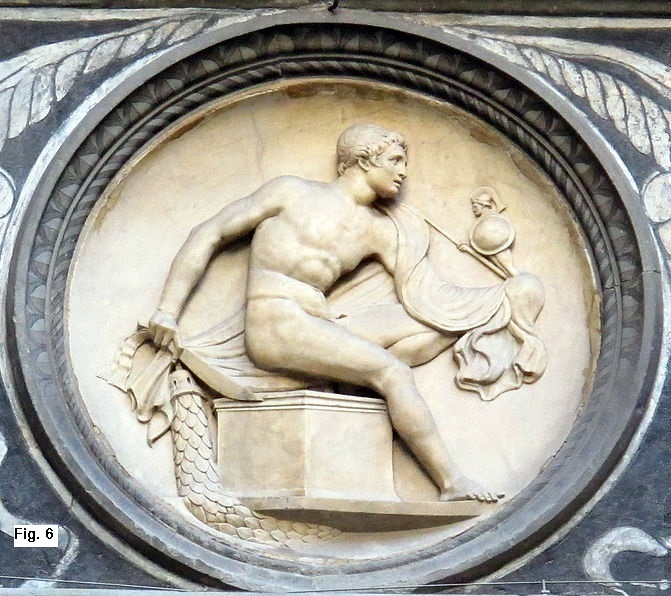Diomede e il Palladio. Attribuito a Bertoldo di Giovanni,          Medaglione con bassorilievo.1444-1452, Cortile di Palazzo Medici          Riccardi, Firenze